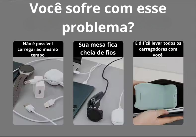 Flux 3 em 1 – Carregador Inteligente e Compacto. O Original com Luz Touch e Imã Ultra Forte, com 4 estações de carregamento